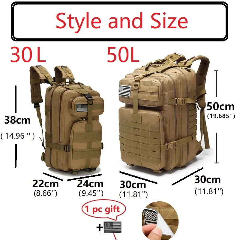 30L;/50L Large Capacity Men Army Military Tactical Backpack 3P Softback Outdoor Waterproof Bag Hiking Camping Hunting Bags