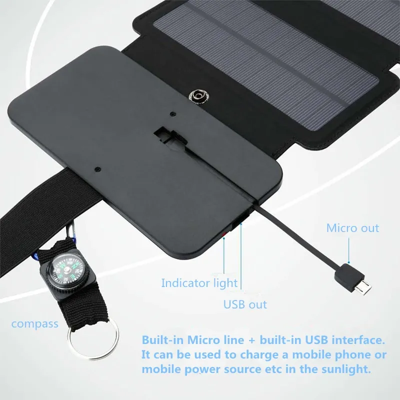 Outdoor Multifunctional Portable Solar Charging Panel Foldable 5V 2.1A USB Output Device Camping Tool High Power Output