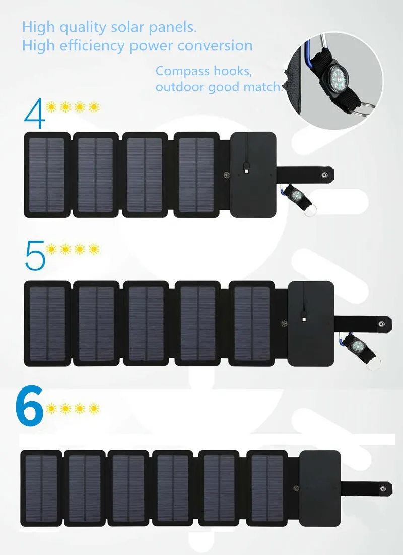 Outdoor Multifunctional Portable Solar Charging Panel Foldable 5V 2.1A USB Output Device Camping Tool High Power Output