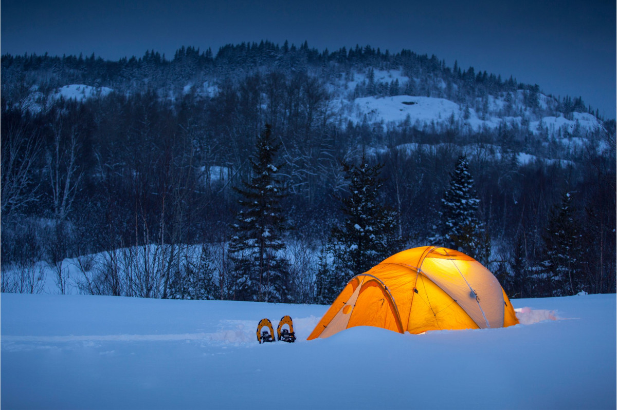 winter camping in the snow